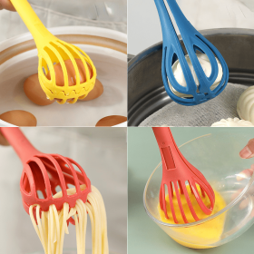 1pc; Multifunctional 3-in-1 Egg Whisk Food Holder Noodle Holder Baking Tool Egg Stirrer Manual Whisk (Color: Yellow)