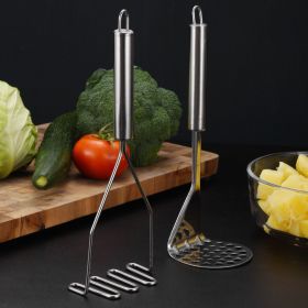 Stainless Steel Manual Potato Press; Baby Food Masher; Wavy Potato Press (Coloe: Round hole)